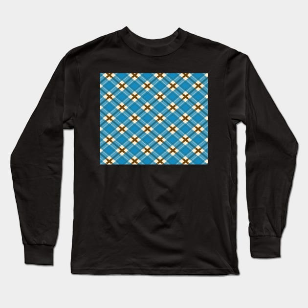 Blue Beige Plaid Long Sleeve T-Shirt by DragonTees